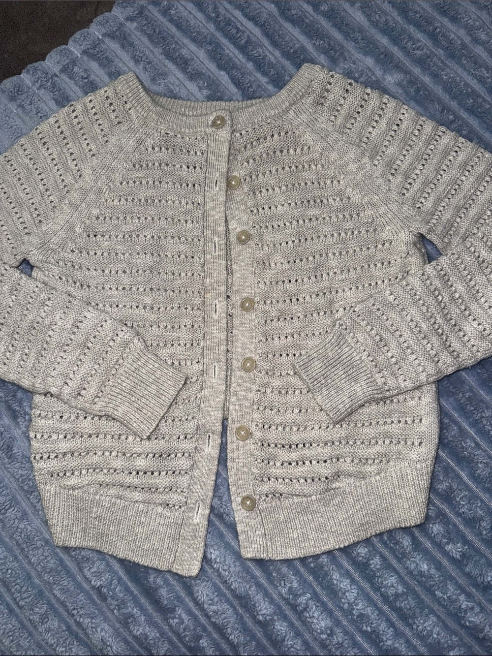 Moth Anthropologie Light Gray Pointelle Openwork Knit Cardigan Sweater